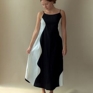 Nin Studio Flow Black, White Colorblock Slip Maxi Dress Minimalist Modern Chic L
